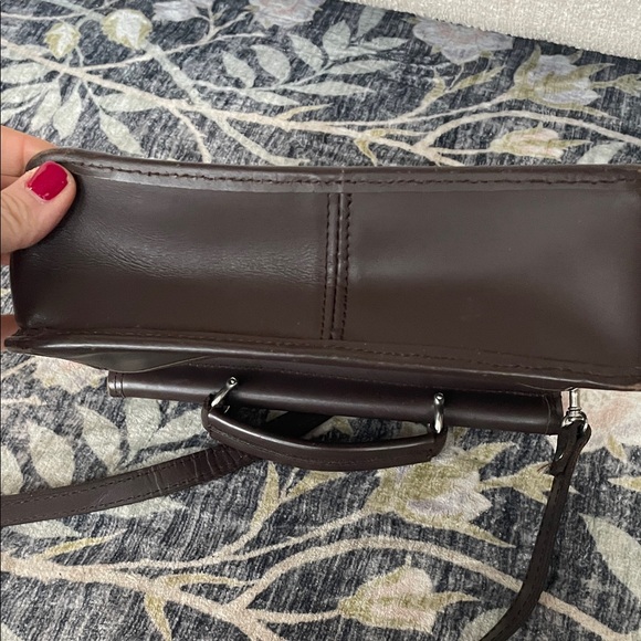 Brown Leather Bag Crossbody Top Handle Silver Accents Like New Flap Turn lock - Picture 9 of 15
